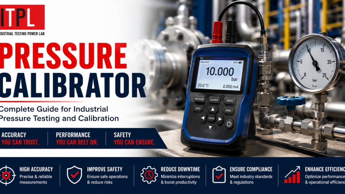 Digital pressure calibrator used for industrial pressure testing and calibration with ITPL branding in a professional industrial environment.