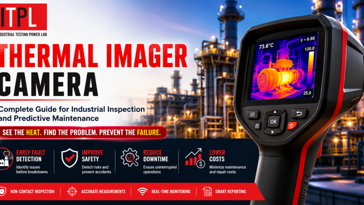 Thermal imager camera used for industrial inspection and predictive maintenance with ITPL logo, detecting heat patterns in industrial equipment.